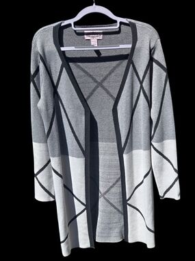 Oliver By Escio Geometric Open-Front Cardigan Sweater - Gray/White